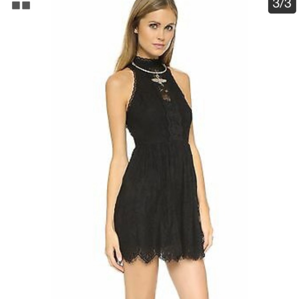 free people black lace high neckline dress